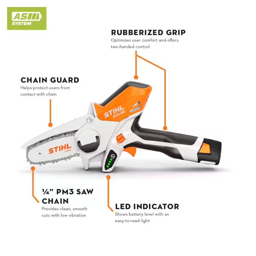 Stihl GTA 26 Cordless 4" Pruner Set with AS 2 Battery & AL 1 Charger, 9164 / 71PM3