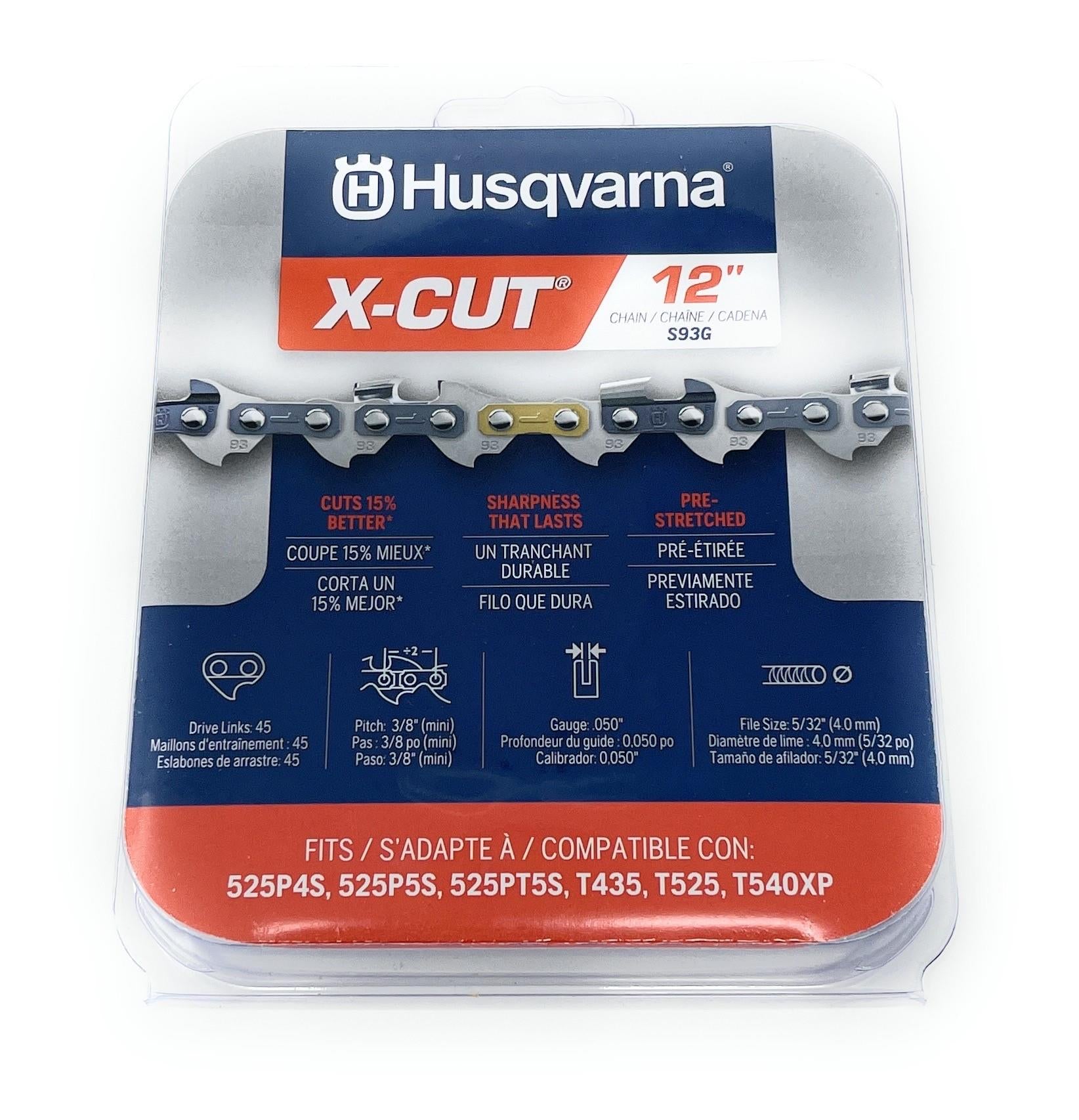 Husqvarna 597469545 X-Cut S93G 12" Chainsaw Chain, 3/8" P, .050" GA, 45 DL